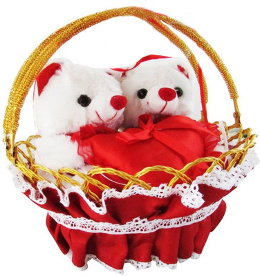 

Elante Cute Couple Teddy Bear In Basket - 30 cm(Multicolor)