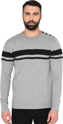 70% OFF on Gritstones Solid Men Round Neck Black, Grey T-Shirt on