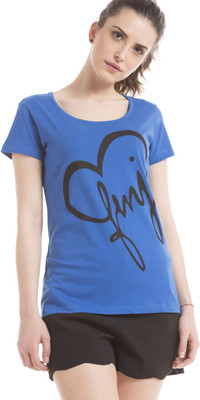 

Flying Machine Printed Women's Round Neck Dark Blue T-Shirt, Sky diver