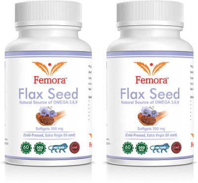

Femora Flaxseed Oil Omega 3 6 9 Fatty Acid Supplement Pack of 2- Extra Virgin Cold Pressed 500 mg - 60 Capsules(2 No)