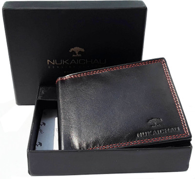 

NUKAICHAU Men Black Genuine Leather Wallet(10 Card Slots), 27 card blk red 10