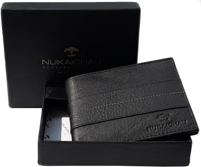 NUKAICHAU Men Black Genuine Leather Wallet(8 Card Slots), 34 card blk 8