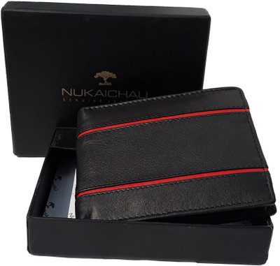 NUKAICHAU Men Black Genuine Leather Wallet(8 Card Slots), 09 coin blk red 8