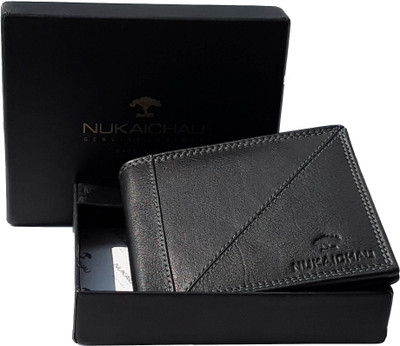 NUKAICHAU Men Black Genuine Leather Wallet(8 Card Slots), 37 card blk 8