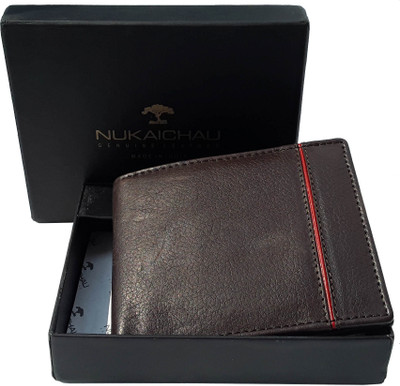 

NUKAICHAU Men Brown Genuine Leather Wallet(3 Card Slots), 31 coin brn red 3