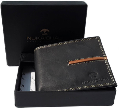 

NUKAICHAU Men Black Genuine Leather Wallet(4 Card Slots), 24 coin blk tan 4