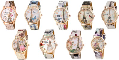 Keepkart Paris Limited Edition Multicolour Leather Strap Combo Pack Of - 9 For Women And Girls Watch  - For Girls   Watches  (Keepkart)