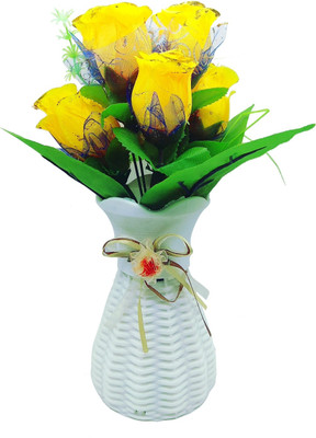

Random Artififical Yellow Glitter Roses Plant with White Vase Multicolor Rose Artificial Flower with Pot(12 inch, Pack of 2)