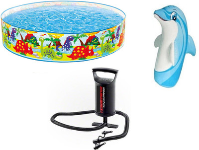 

DINAARKAN COMBO OF 4 FEET BATH TUB AND 3 FEET INFLATABLE HIT ME DOLPHIN WITH AIR PUMP(Multicolor)