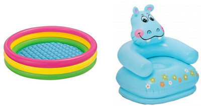 

DINAARKAN COMBO OF 3 FEET BATH TUB AND 2.5 FEET INFLATABLE HIPPO CHAIR(Multicolor)