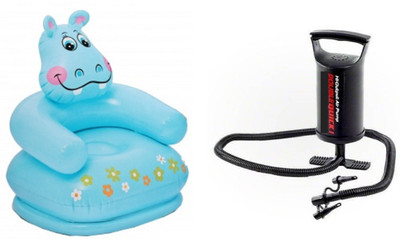 

DINAARKAN 2.5 FEET INFLATABLE HIPPO CHAIR WITH AIR PUMP(Blue, Black), Black;blue