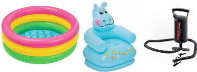 

DINAARKAN COMBO OF 2 FEET BATH TUB AND 2.5 FEET INFLATABLE HIPPO CHAIR WITH AIR PUMP(Multicolor)