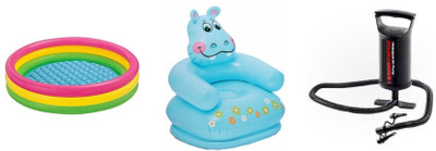 

DINAARKAN COMBO OF 3 FEET BATH TUB AND 2.5 FEET INFLATABLE HIPPO CHAIR WITH AIR PUMP(Multicolor)