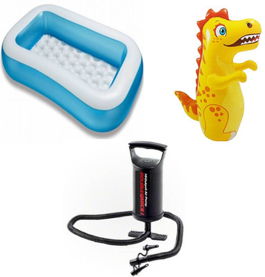 

DINAARKAN COMBO OF 5 FEET BATH TUB AND 3 FEET INFLATABLE HIT ME DRAGON WITH AIR PUMP(Blue, Yellow, Black), Black;blue;yellow