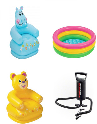 

DINAARKAN COMBO OF 2 FEET BATH TUB AND 2.5 FEET INFLATABLE HIPPO AND TEDDY CHAIR WITH AIR PUMP(Multicolor)