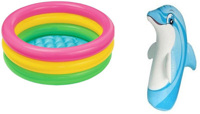 

DINAARKAN COMBO OF 2 FEET BATH TUB AND 3 FEET INFLATABLE HIT ME DOLPHIN(Multicolor)