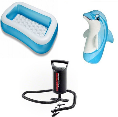 

DINAARKAN COMBO OF 5 FEET BATH TUB AND 3 FEET INFLATABLE HIT ME DOLPHIN WITH AIR PUMP(Blue, Black), Black;blue