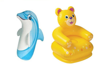 

DINAARKAN COMBO OF 3 FEET INFLATABLE HIT ME DOLPHIN AND 2.5 FEET INFLATABLE TEDDY CHAIR(Multicolor)