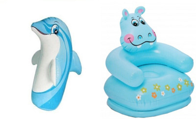 

DINAARKAN COMBO OF 3 FEET INFLATABLE HIT ME DOLPHIN AND 2.5 FEET INFLATABLE HIPPO CHAIR(Blue)