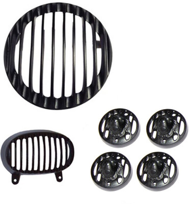 

Almos Combo Set Head Light, Back light, Lion Face Indicator Grill set Bike Headlight Grill(Black)