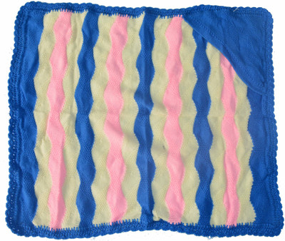 

YES PAPA Striped  Hooded Baby Blanket(Woollen Blend, Blue, Pink, Cream, Blue;cream;pink
