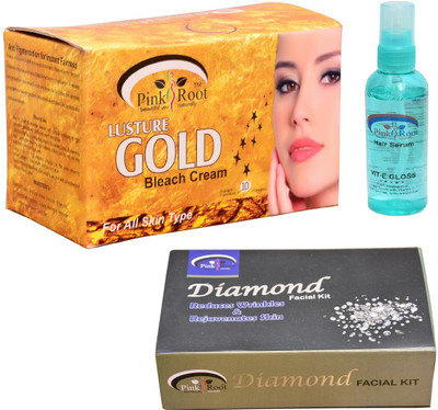 

Pink Root Lusture Gold Bleach Cream, Hair Serum, Diamond Facial Kit(Set of 3)