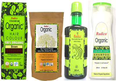 

Radico 100% Organic Brown With Hair Treatment & Ayurvedic Hair Oil And Organic Color Care Shampoo(Set of 4)
