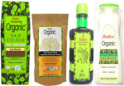 

Radico 100% Organic Ash Blonde With Hair Treatment & Ayurvedic Hair Oil And Organic Color Care Shampoo(Set of 4)