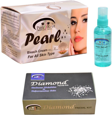 

Pink Root Pearl Bleach Cream, Hair Serum, Diamond Facial Kit(Set of 3)