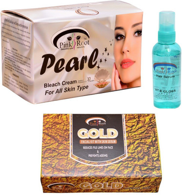 

Pink Root Pearl Bleach Cream, Hair Serum, Gold Facial Kit(Set of 3)