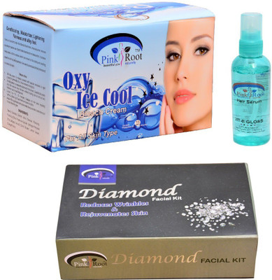 

Pink Root Oxy Ice Cool Bleach Cream, Hair Serum, Diamond Facial Kit(Set of 3)
