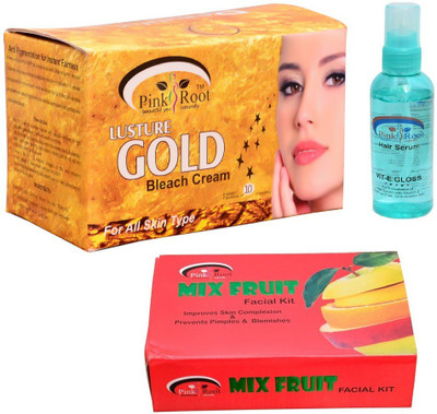 

Pink Root Lusture Gold Bleach Cream, Hair Serum, Mix Fruit Facial Kit(Set of 3)