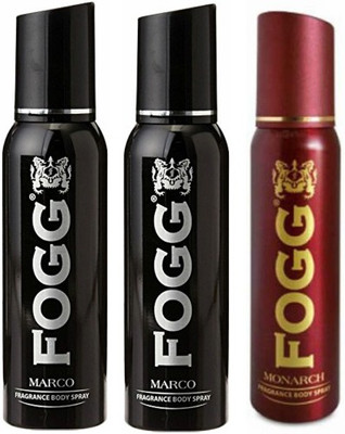 

Fogg 2 Marco and 1 Monarch Deodorant Combo Pack of 3 Body Spray - For Men(360 ml, Pack of 3)