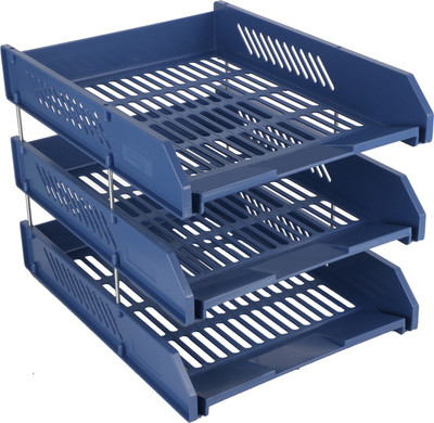 

Chrome 3 Compartments Plastic Document Tray(Blue)
