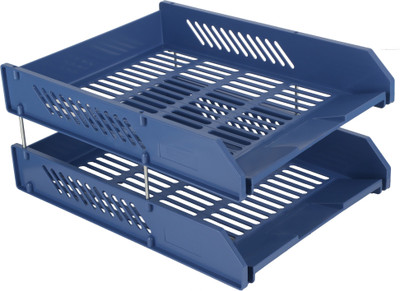 

Chrome 2 Compartments Plastic Document Tray(Blue)