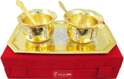 

GoldGiftIdeas Serving Bowl Tray Spoon Dinner Set(Gold Plated)