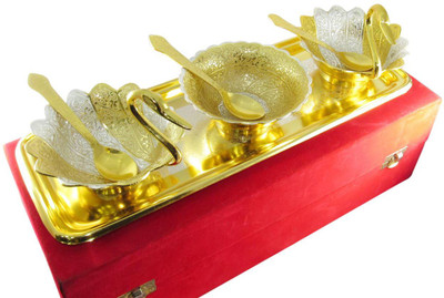 

GoldGiftIdeas 4 Inch Gold-Silver Plated Three Designer Peacock Shape Bowl Tray Dinner Set(Gold Plated, Silver Plated)