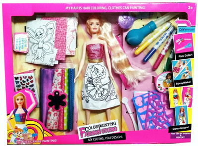

VShine Fashion - Hair Colour Spray Doll Kit And Makeup with clothes design Painting And Accessories(Pink)
