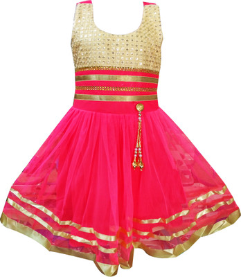 

Fashionitz Girls Midi/Knee Length Party Dress(Pink, Sleeveless