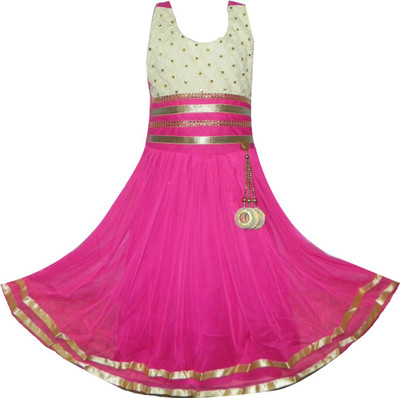

Fashionitz Girls Midi/Knee Length Party Dress(Multicolor, Sleeveless, Pink
