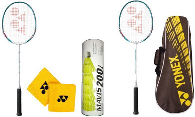 

Yonex Two 'Muscle Power 2' Badminton racket, One 'Mavis 200i' Cock Multicolor Strung Badminton Racquet(G4 - 3.25 Inches, 95 g)