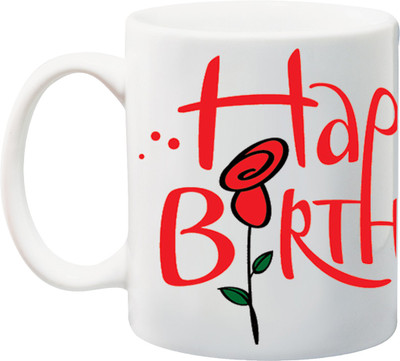 

ME&YOU Gift for Father Mother Husband Wife Brother Sister Uncle Ant Friends On Birthday; Happy Birthday With Rose (IZ17PKMU-185) Printed Ceramic Mug(325 ml), Multicolor