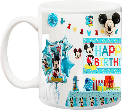 

ME&YOU Gift for Father Mother Husband Wife Brother Sister Uncle Ant Friends On Birthday; Happy Birthday With Micky Mouse (IZ17PKMU-205) Printed Ceramic Mug(325 ml), White