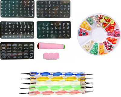 

Royalkart Nail art Stamping kit With 5 Image Plate and 5 pcs Nail art Dotting Tool(Multicolor)