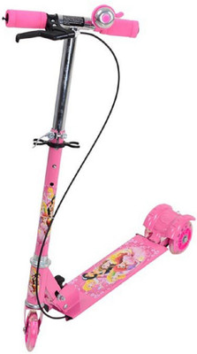 

Amazia 3 Wheel Folding Barbie Scooter with LED lights on wheel and Bell & Handbrakes(Pink)