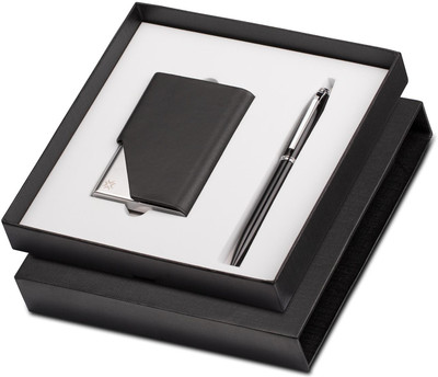 

Pennline Atlas black chrome trim ballpoint pen with Business card holder gift combo Pen Gift Set(Pack of 2)