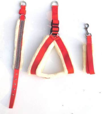 Skora Skora Nylon Sheepskin fur Red white 1" inch sheepskin Fur harness, Collar & Leash (Chest Size : 26-30 inch)  Dog Harness & Leash (, Red-white) Dog Standard Harness (, Red) Dog Standard Harness(, Red
