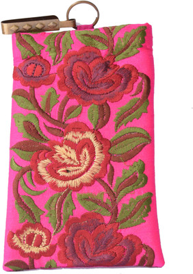 

Mahadev Exports Fully Embroidered mob Cover with Hook Mobile Pouch(Pink)