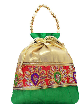 

Bagaholics Ethnic Silk Potli Batwa Pouch Bag Potli(Green)