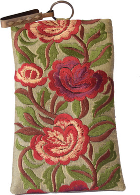 

Mahadev Exports Fully Embroidered mob Cover with Hook Mobile Pouch(Gold)
